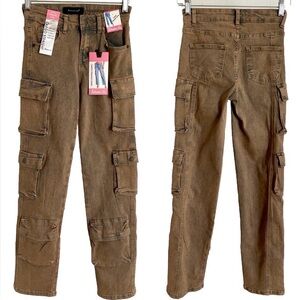 NWT Between Us STRAIGHT Leg Stretch Multi Pocket CARGO JEANS Size 00